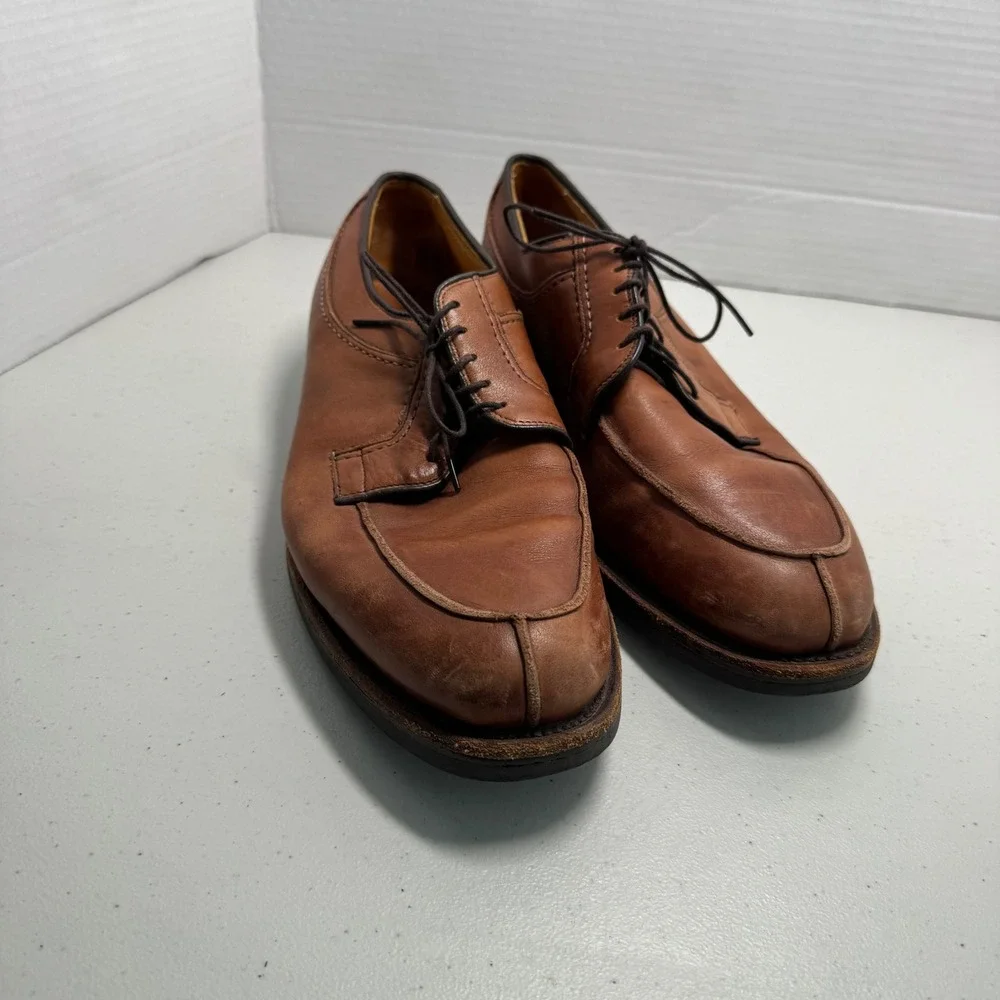 Classic Allen Edmonds Mens 11.5 B Stockbridge Tan Brown Leather Split‎ Toe Derby